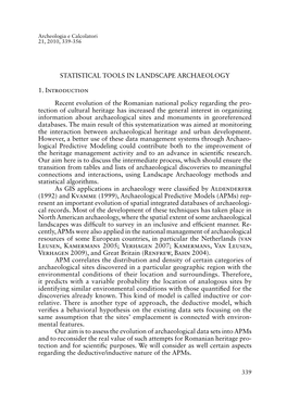 Statistical Tools in Landscape Archaeology 1