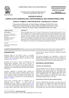 GNIDIA GLAUCA (FRESEN) GILG.: PHYTOCHEMICAL and ANTIBACTERIAL VIEW Ashvin G