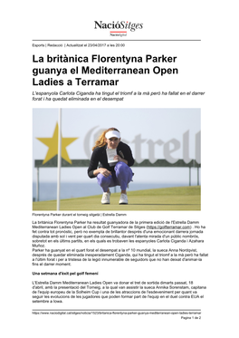 La Britànica Florentyna Parker Guanya El Mediterranean Open Ladies A