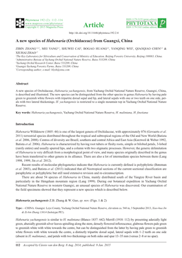 A New Species of Habenaria (Orchidaceae) from Guangxi, China