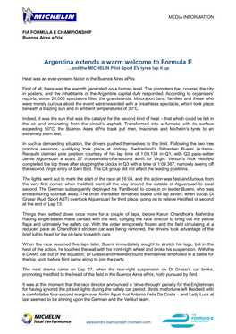 Argentina Extends a Warm Welcome to Formula E …And the MICHELIN Pilot Sport EV Tyres Lap It Up