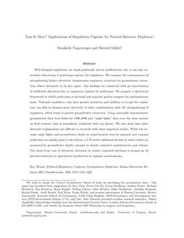 Less Is More? Implications of Regulatory Capture for Natural Resource Depletion∗ Sriniketh Nagavarapu and Sheetal Sekhri