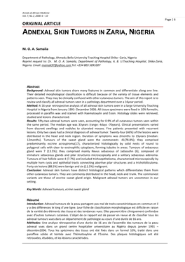 Adnexal Skin Tumors in Zaria, Nigeria