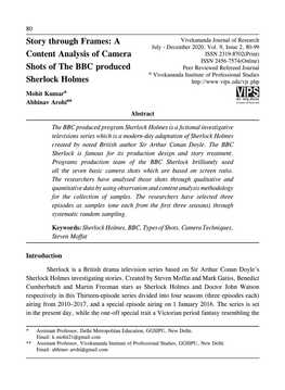 A Content Analysis of Camera Shots of the BBC Produced Sherlock Holmes Review of Literature