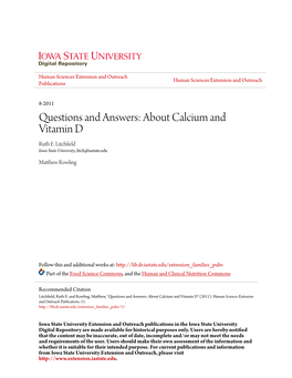 About Calcium and Vitamin D Ruth E