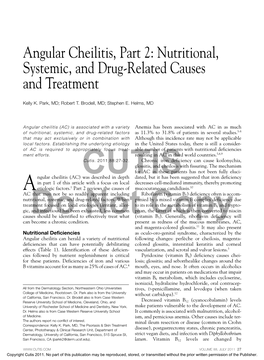 Angular Cheilitis, Part 2: Nutritional, Systemic, and Drug-Related Causes and Treatment