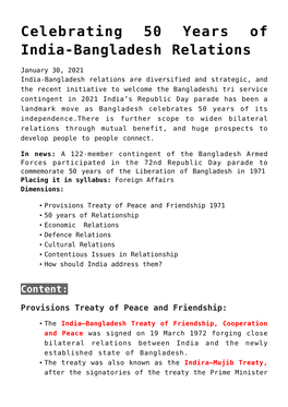 Celebrating 50 Years of India-Bangladesh Relations