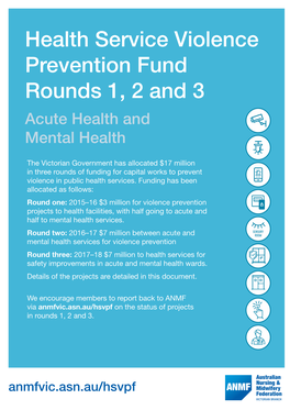 Health Service Violence Prevention Fund Rounds 1, 2 and 3 Acute Health and Mental Health