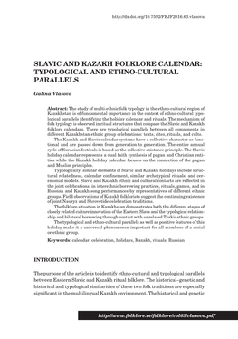 Slavic and Kazakh Folklore Calendar: Typological and Ethno-Cultural Parallels
