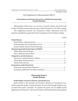 Discussion Panel 1 Parole Release