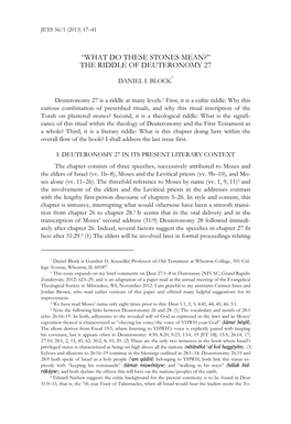 “What Do These Stones Mean?” the Riddle of Deuteronomy 27