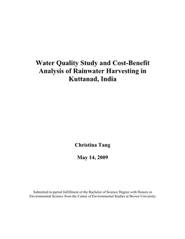 Water Quality Study and Cost-Benefit Analysis of Rainwater Harvesting in Kuttanad, India