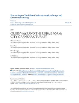 CITY of ANKARA, TURKEY Mukerrem Arslan Ankara University, Faculty of Agriculture, Department of Landscape Architecture, Diskapi, Ankara, Turkey