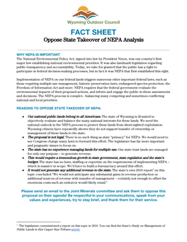 FACT SHEET Oppose State Takeover of NEPA Analysis