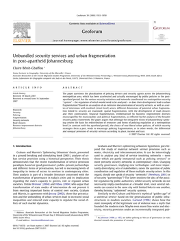 Unbundled Security Services and Urban Fragmentation in Post-Apartheid Johannesburg