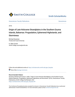 Origin of Late Holocene Strandplains in the Southern Exuma Islands, Bahamas: Progradation, Ephemeral Highstands, and Storminess