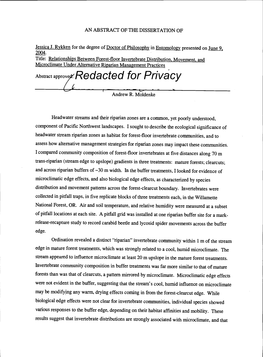 Relationships Between Forest-Floor Invertebrate Distribution, Movement, and Microclimate Under Alternative Riparian Management Practices Redacted for Privacy