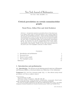 Critical Percolation on Certain Nonunimodular Graphs