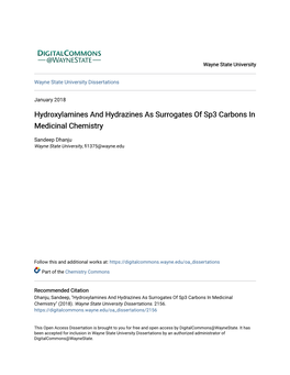 Hydroxylamines and Hydrazines As Surrogates of Sp3 Carbons in Medicinal Chemistry