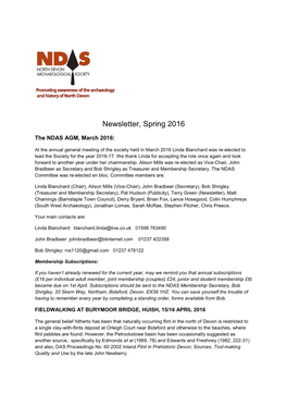 Newsletter, Spring 2016