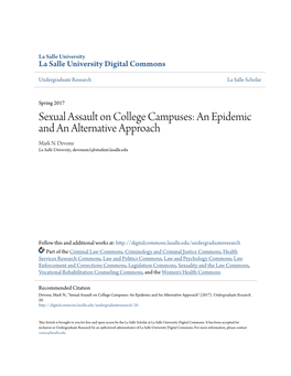 Sexual Assault on College Campuses: an Epidemic and an Alternative Approach Mark N