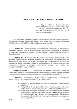 Lei Nº 2.674, De 30 De Janeiro De 2009