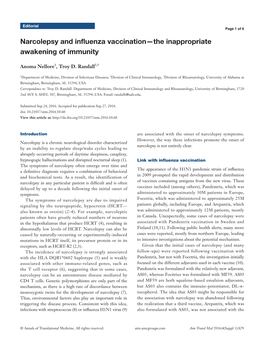 Narcolepsy and Influenza Vaccination—The Inappropriate Awakening of Immunity