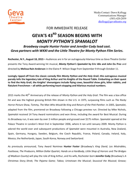 Geva's 43 Season Begins with Monty Python's Spamalot