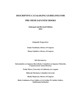 Descriptive Cataloging Guidelines for Pre-Meiji Japanese Books-2011