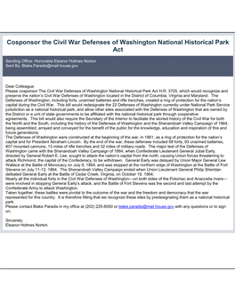 Cosponsor the Civil War Defenses of Washington National Historical Park Act