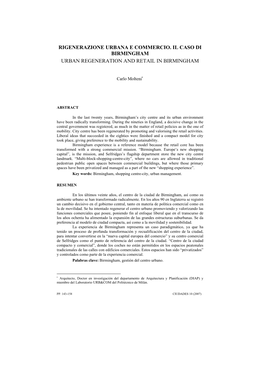 Rigenerazione Urbana E Commercio. Il Caso Di Birmingham Urban Regeneration and Retail in Birmingham