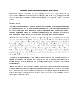 Differences in Public Sector Transport Spending Across England This Note