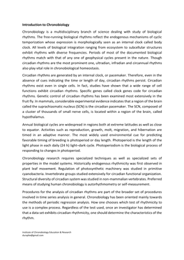 Introduction to Chronobiology Chronobiology Is a Multidisciplinary Branch of Science Dealing with Study of Biological Rhythms