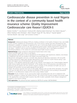 Cardiovascular Disease Prevention in Rural Nigeria in the Context of A