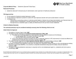 Esketamine (Spravato®) Nasal Spray Restricted Product(S)