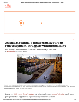 Atlanta's Beltline, a Transformative Urban Redevelopment, Struggles with Affordability