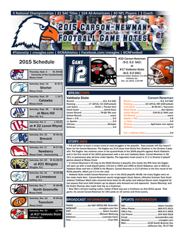 2015 Carson-Newman Football Game Notes