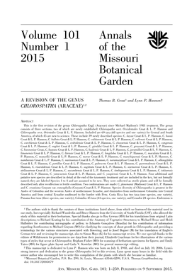 Volume 101 Annals Number 1 of the 2015 Missouri Botanical Garden