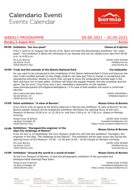 WEEKLY PROGRAMME 09.08.2021 - 30.09.2021 Monday, 9