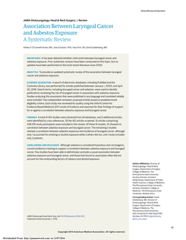 Association Between Laryngeal Cancer and Asbestos Exposurea