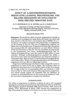 Pregn-5-Ene-3,20-Dione, Pregnenolone and Related Progestins on Ovulation in Pmsg-Treated Immature Rats