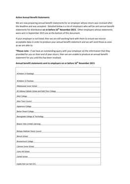 Active Annual Benefit Statements We Are Now Preparing Annual Benefit