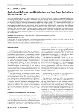 Agricultural Reforms, Land Distribution, and Non-Sugar Agricultural Production in Cuba