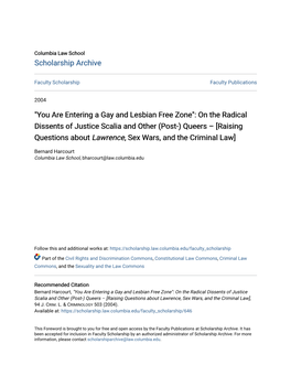 On the Radical Dissents of Justice Scalia and Other (Post-) Queers – [Raising Questions About Lawrence, Sex Wars, and the Criminal Law]