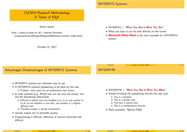 CSCM10 Research Methodology a Taster of LATEX WYSIWYG