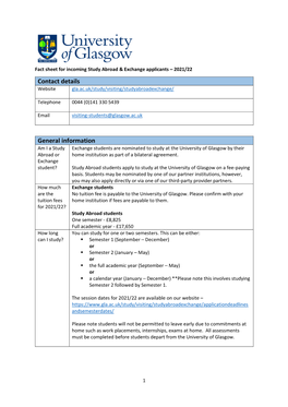 University of Glasgow Fact Sheet 2021-22