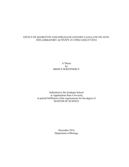 Effect of Quercetin and Epigallocatechin-3-Gallate on Anti- Inflammatory Activity in Vitro and in Vivo