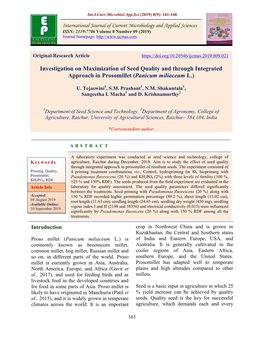 Investigation on Maximization of Seed Quality and Through Integrated Approach in Prosomillet (Panicum Miliaceum L.)