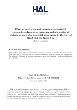 Effect of Environmental Variations on Bacterial Communities Dynamics
