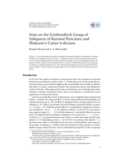 Note on the Grothendieck Group of Subspaces of Rational Functions and Shokurov's Cartier B-Divisors